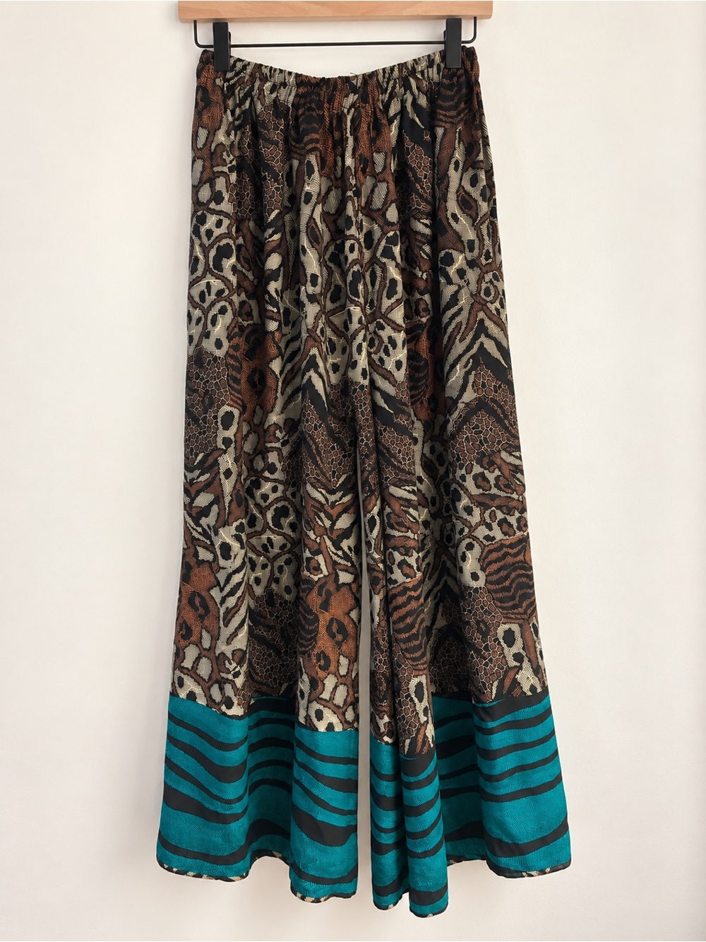 Indian Boho Animal Print Palazzo Pants with Teal Border